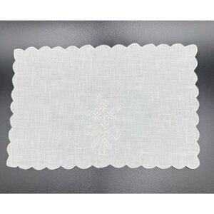 Linen Cocktail Napkins Set of 6 White On White Floral Embroidery 5.5” X 8”